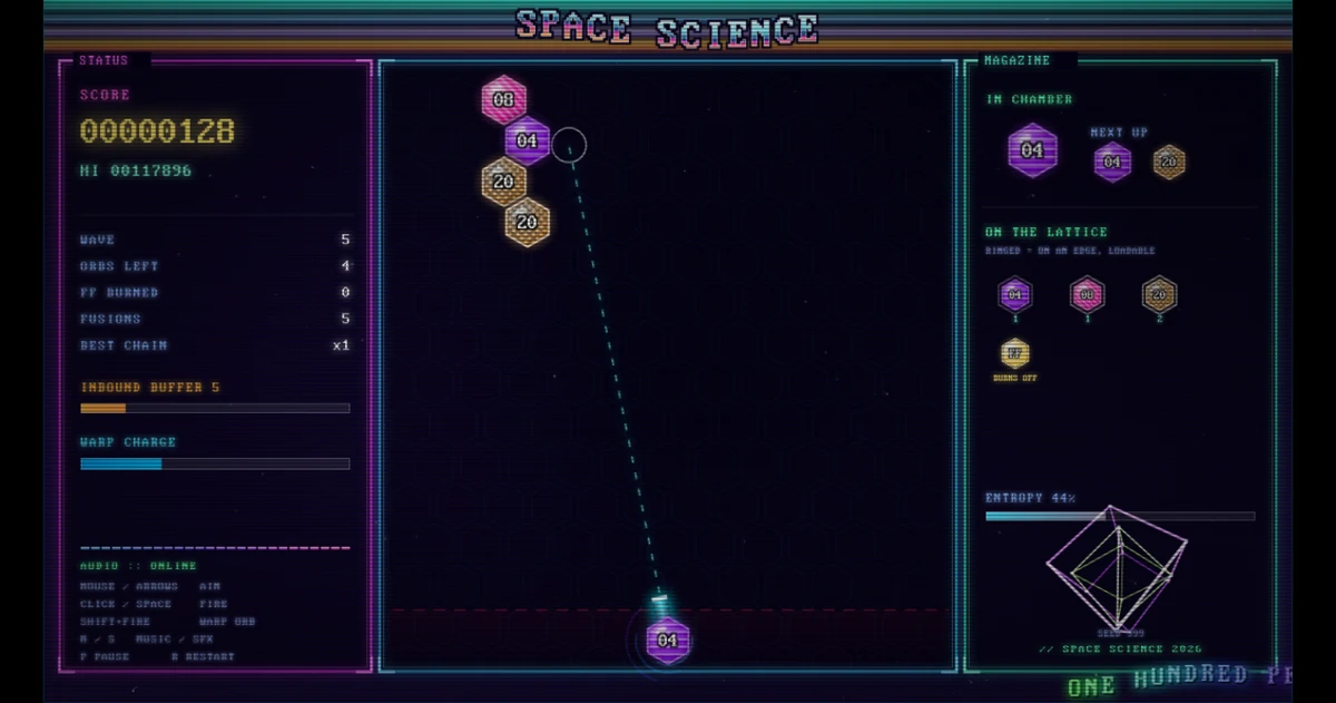 Space Science’s neon bubble grid, with hexadecimal values on each bubble.